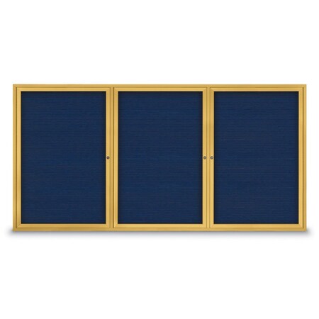 United Visual Products 18"x24" 1-Door Enclosed Outdoor Letterboard, Blue Felt/Gold Alum UV1166D-GOLD-BLUE